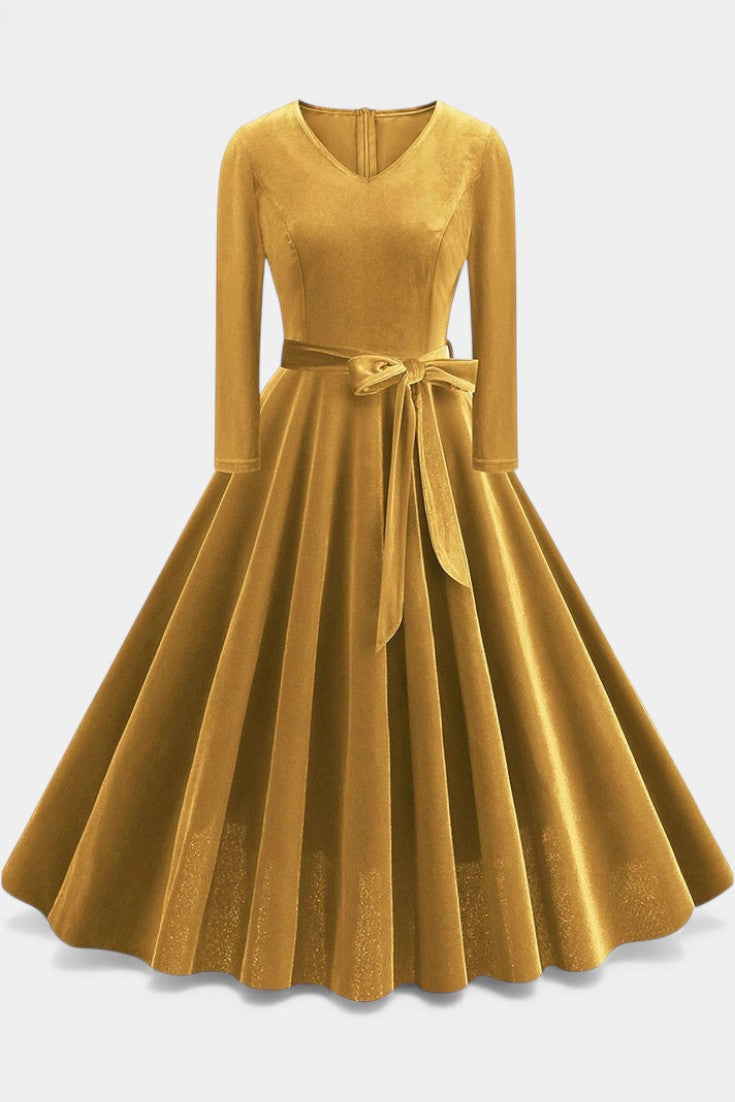 Almena Robe Midi en Velours à Col V Festive et Élégante