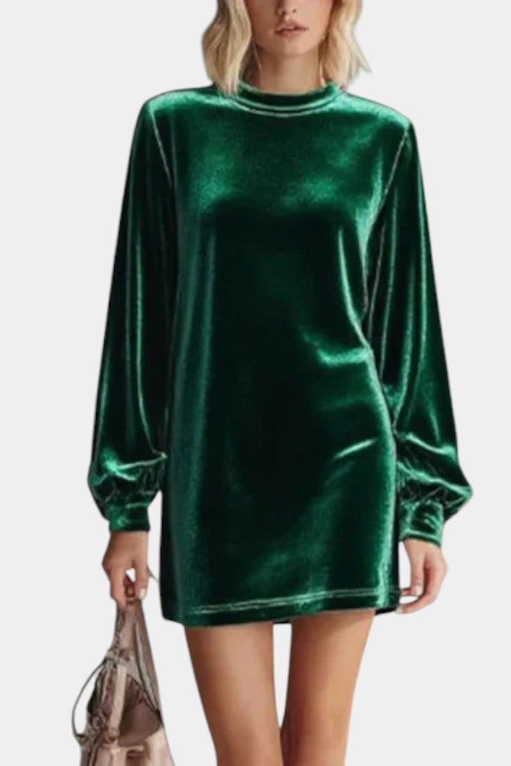 Badia Robe Mini Loose en Velours à Manches Longues