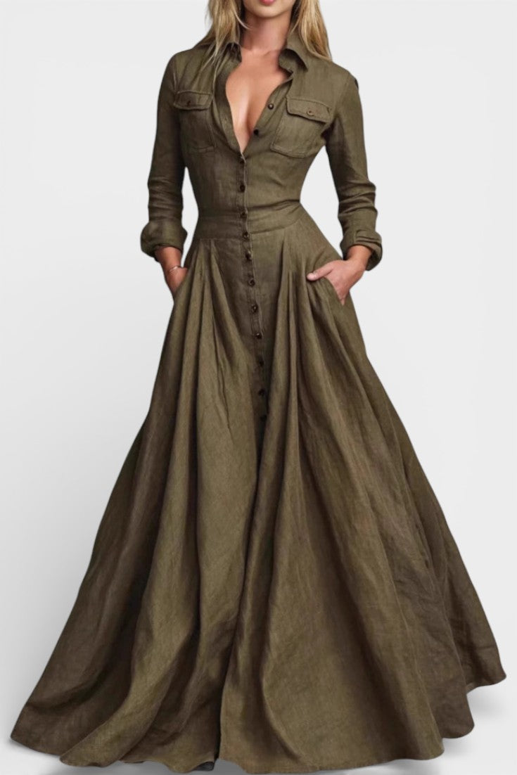 Gabriela Robe Longue Boutonnée à Taille Marquée