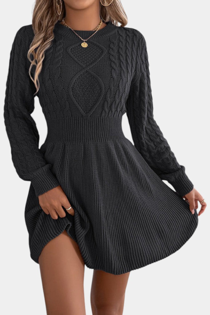 Césarine Robe Pull Mini en Maille Torsadée à Col Rond