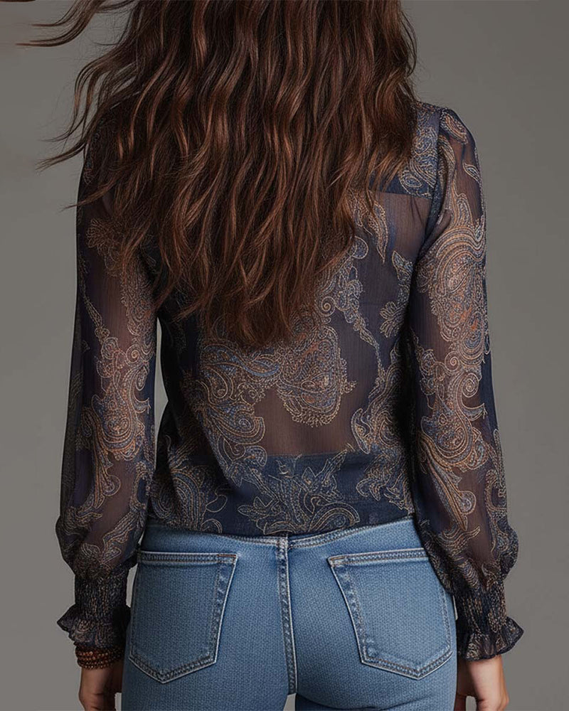 Élise | Blouse bohème chic à volants et col zippé