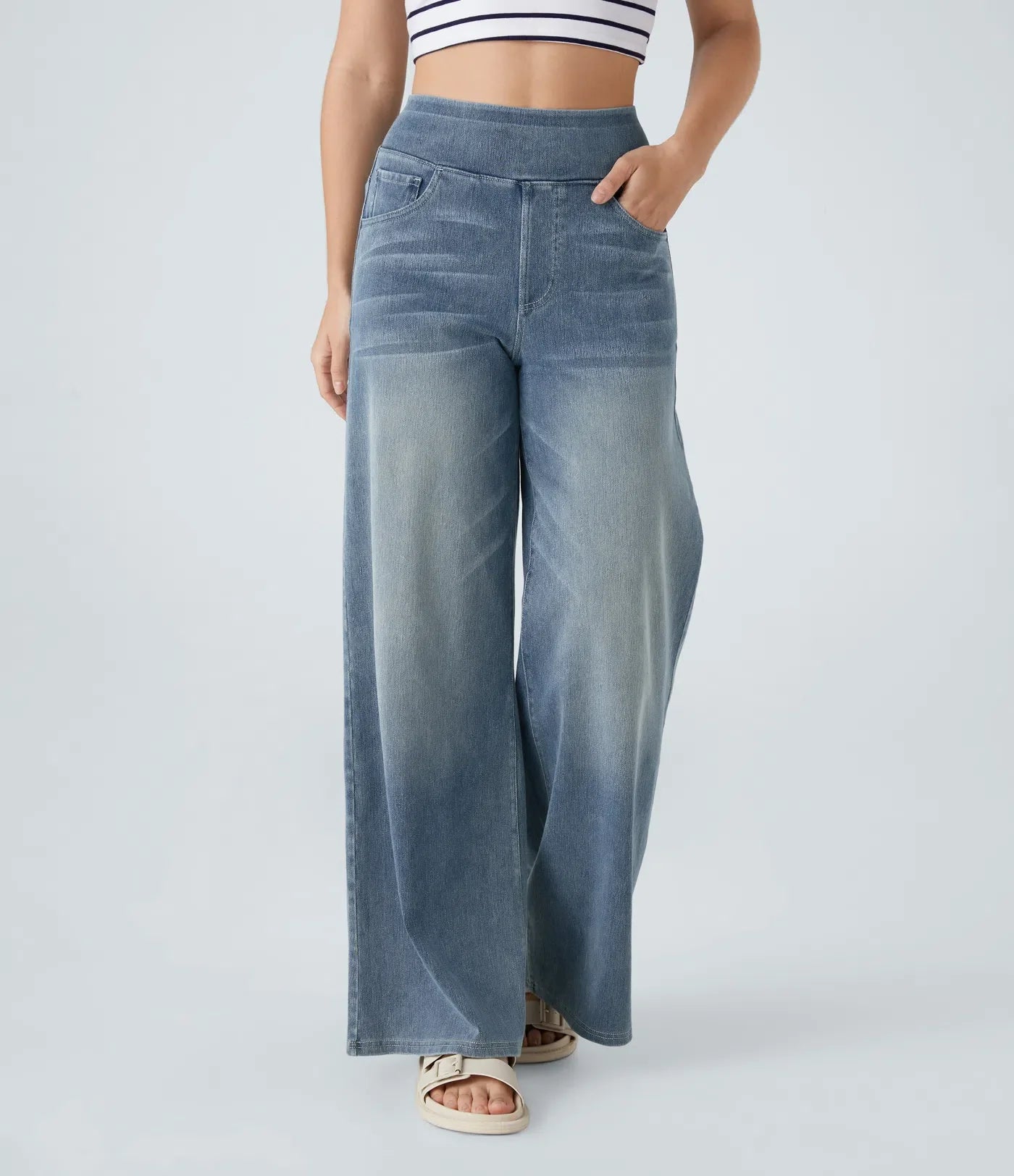 Maison La Veine™ | High Waisted Pockets Baggy Wide Leg Washed Casual Jeans