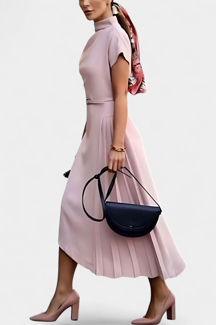 Florence Robe Asymétrique à Col Haut et Coupe Décontractée