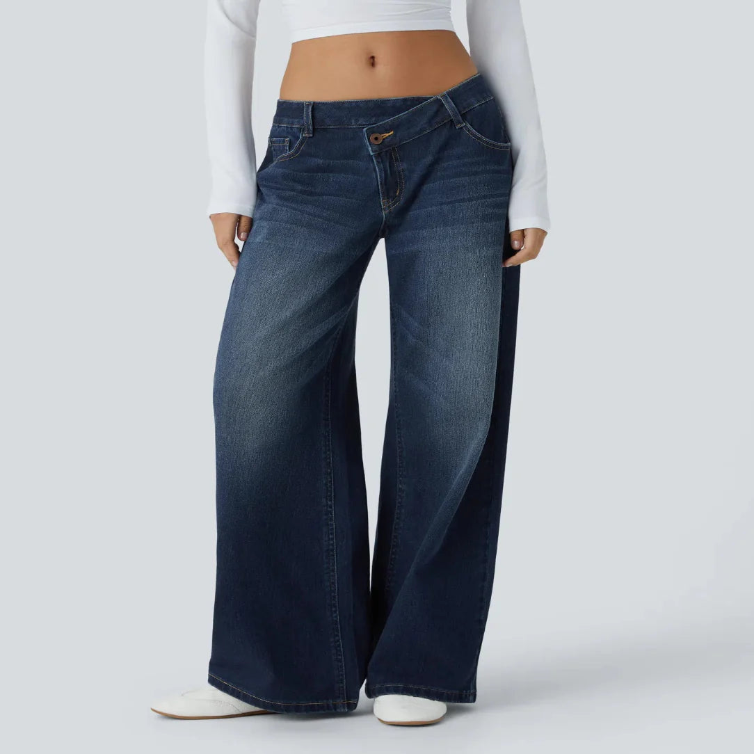 Maison La Veine™ | Jean large asymétrique taille basse avec bouton