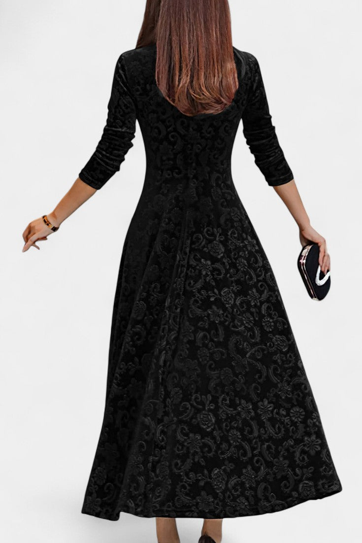 Alexane Robe Longue en Velours à Imprimé Floral et Col en V