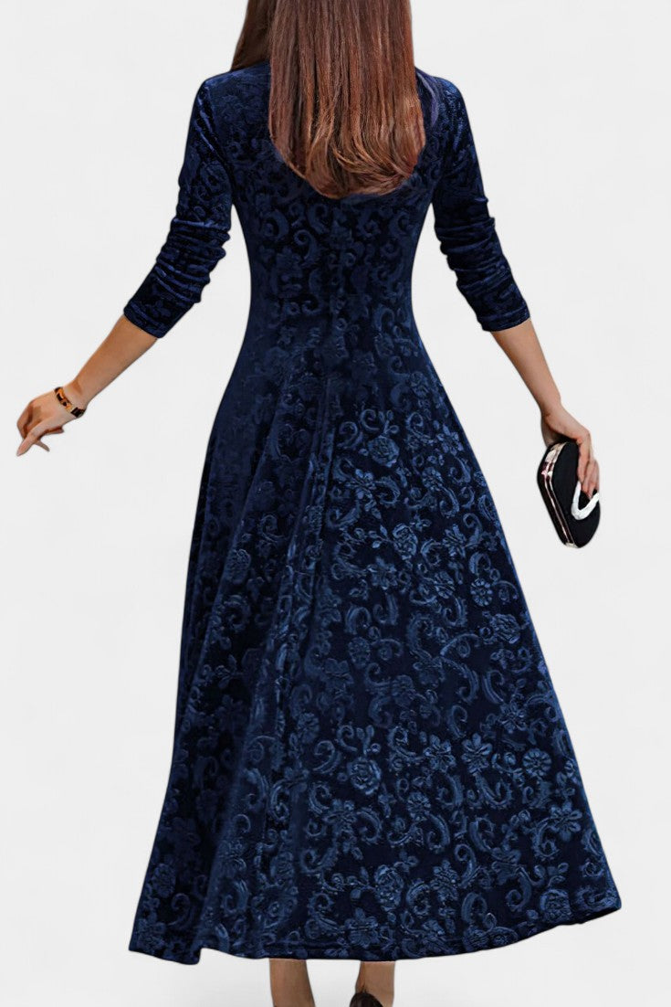 Alexane Robe Longue en Velours à Imprimé Floral et Col en V