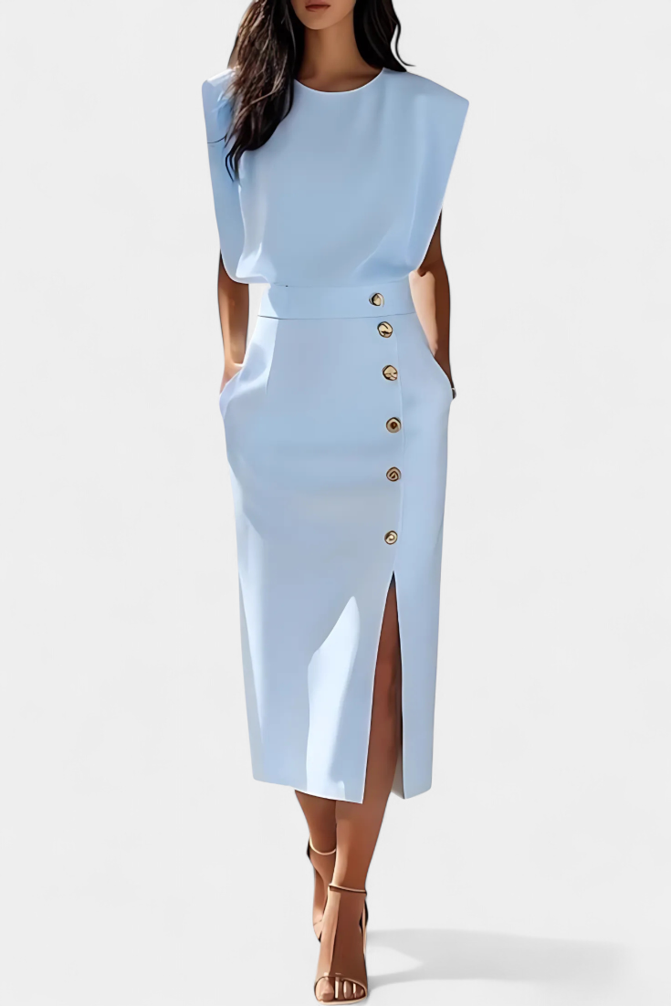 Ceecee Robe Midi Unie à Boutons Décoratifs
