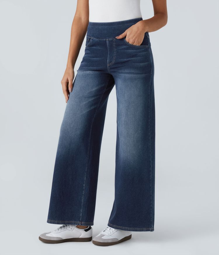 Maison La Veine™ | High Waisted Pockets Baggy Wide Leg Washed Casual Jeans