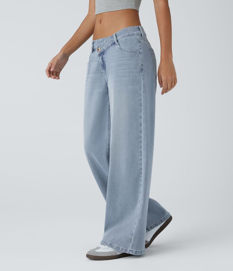Maison La Veine™ | Jean large asymétrique taille basse avec bouton