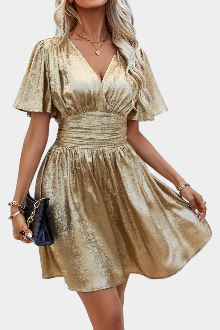 Adalee Robe à Décolleté en V et Taille Croisée avec Manches Fluides