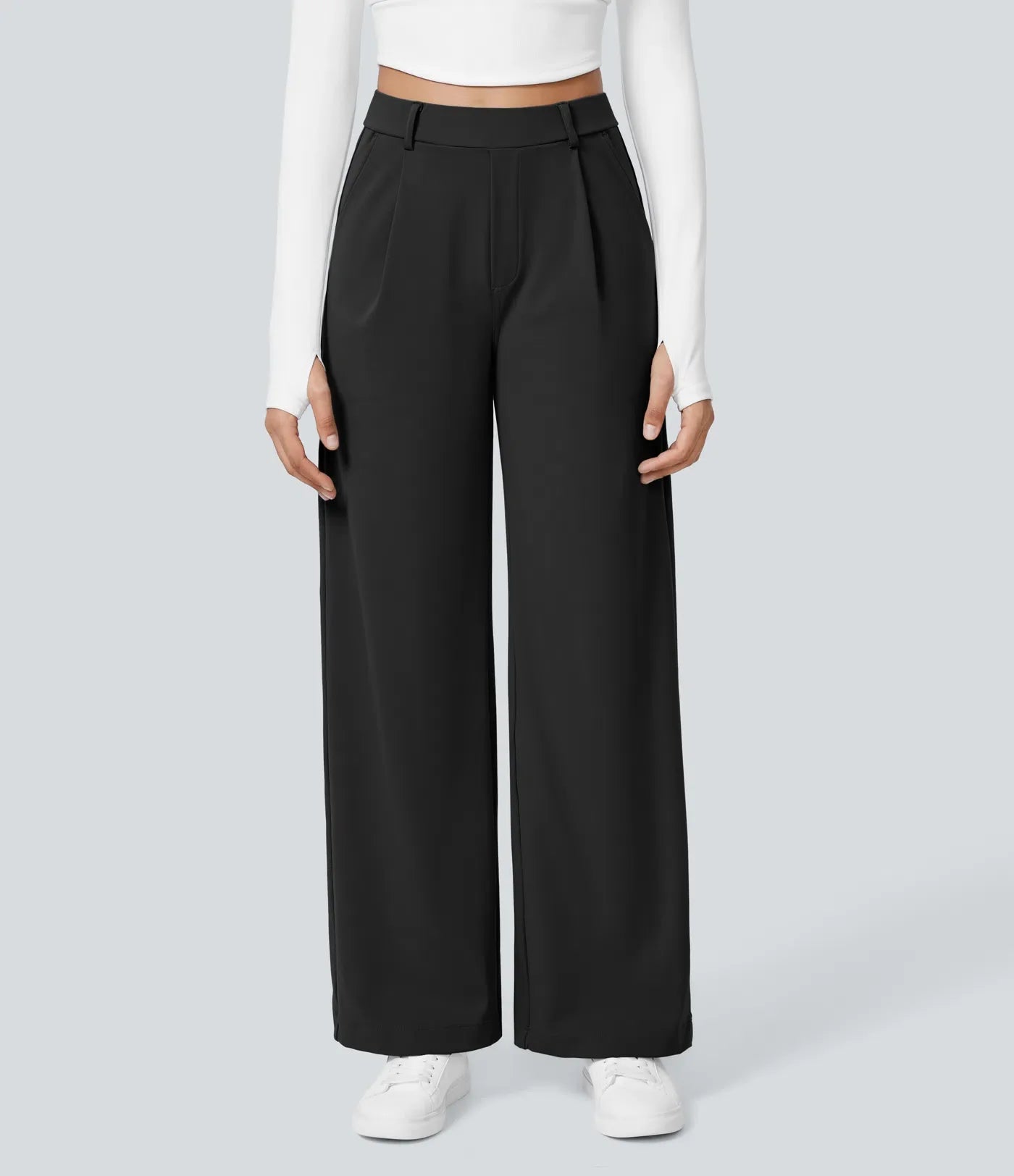 Maison La Veine™ | Pantalon Tailleur Taille Haute Plissé Poches Latérales Jambe Droite