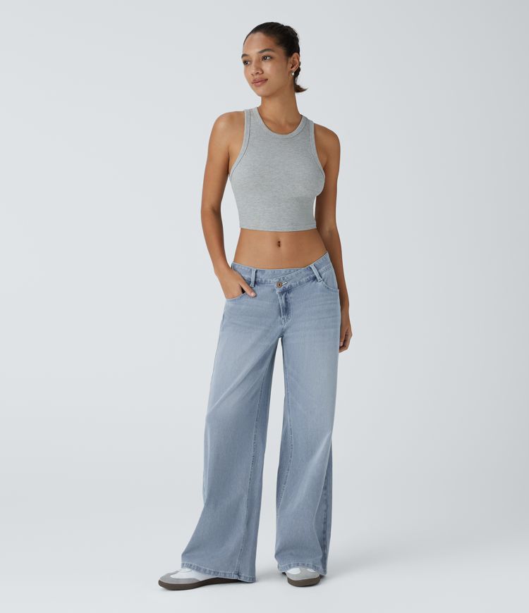 Maison La Veine™ | Jean large asymétrique taille basse avec bouton