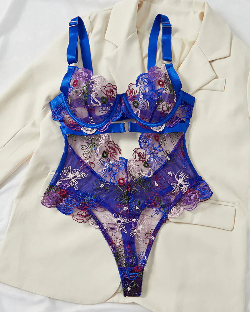 Maison La Veine™ | Ensemble de Lingerie en Mesh Élégant avec Broderie Florale & Détails Découpés