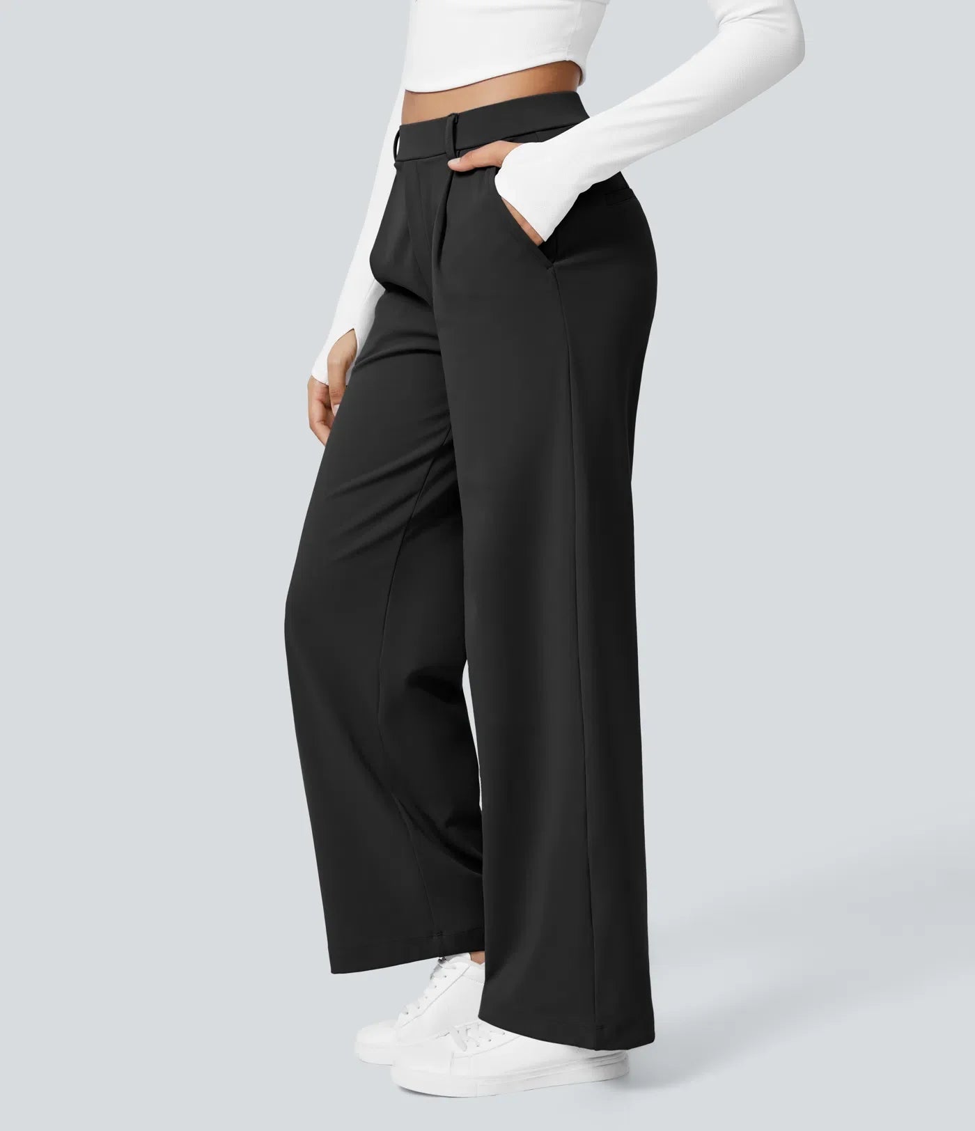 Maison La Veine™ | Pantalon Tailleur Taille Haute Plissé Poches Latérales Jambe Droite