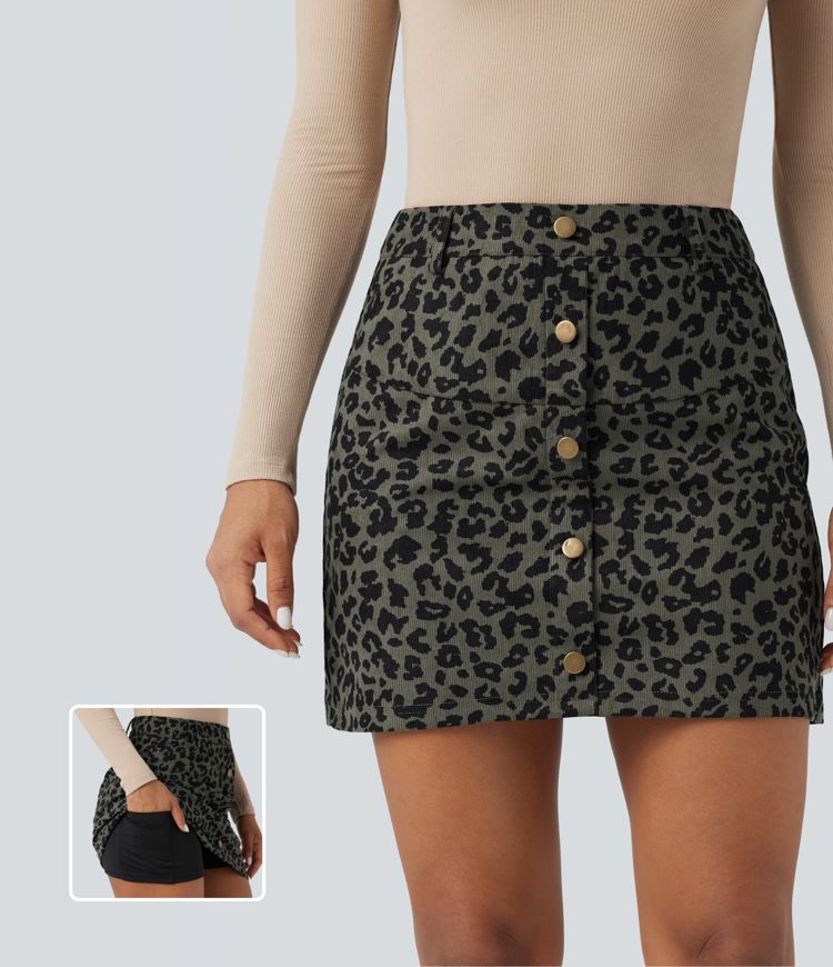 Maison La Veine™ | Jupe mini décontractée 2-en-1 taille haute imprimé léopard avec poche