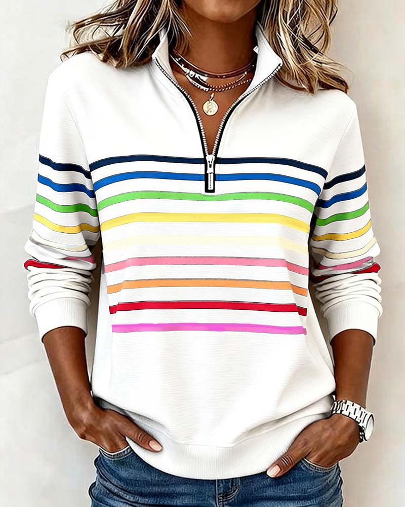MARIE | PULL RAYÉ ÉLÉGANT À COL ZIPPÉ POUR UN STYLE CONFORTABLE AU QUOTIDIEN