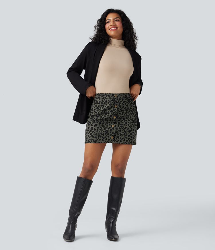 Maison La Veine™ | Jupe mini décontractée 2-en-1 taille haute imprimé léopard avec poche
