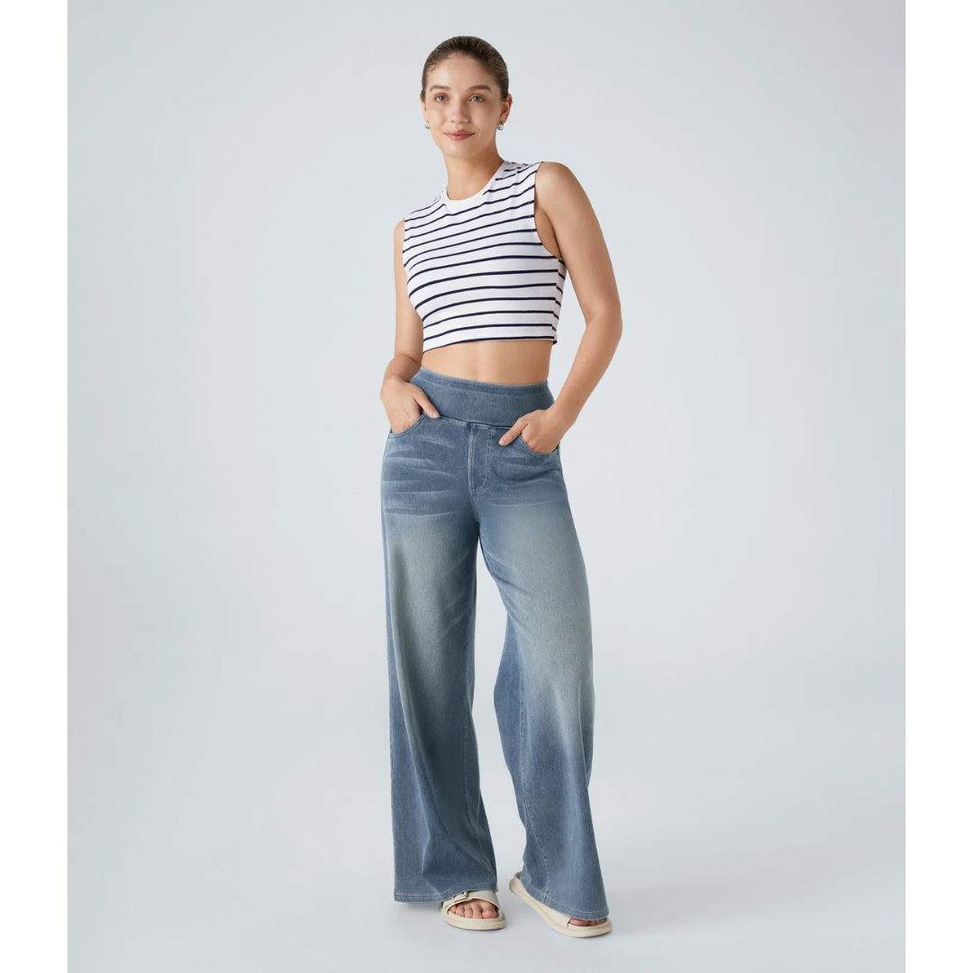 Maison La Veine™ | High Waisted Pockets Baggy Wide Leg Washed Casual Jeans