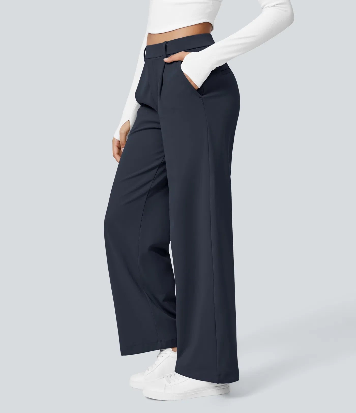 Maison La Veine™ | Pantalon Tailleur Taille Haute Plissé Poches Latérales Jambe Droite