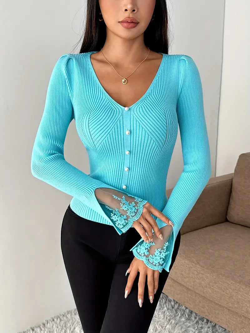 Maison La Veine™ | Pull en Dentelle à Col V
