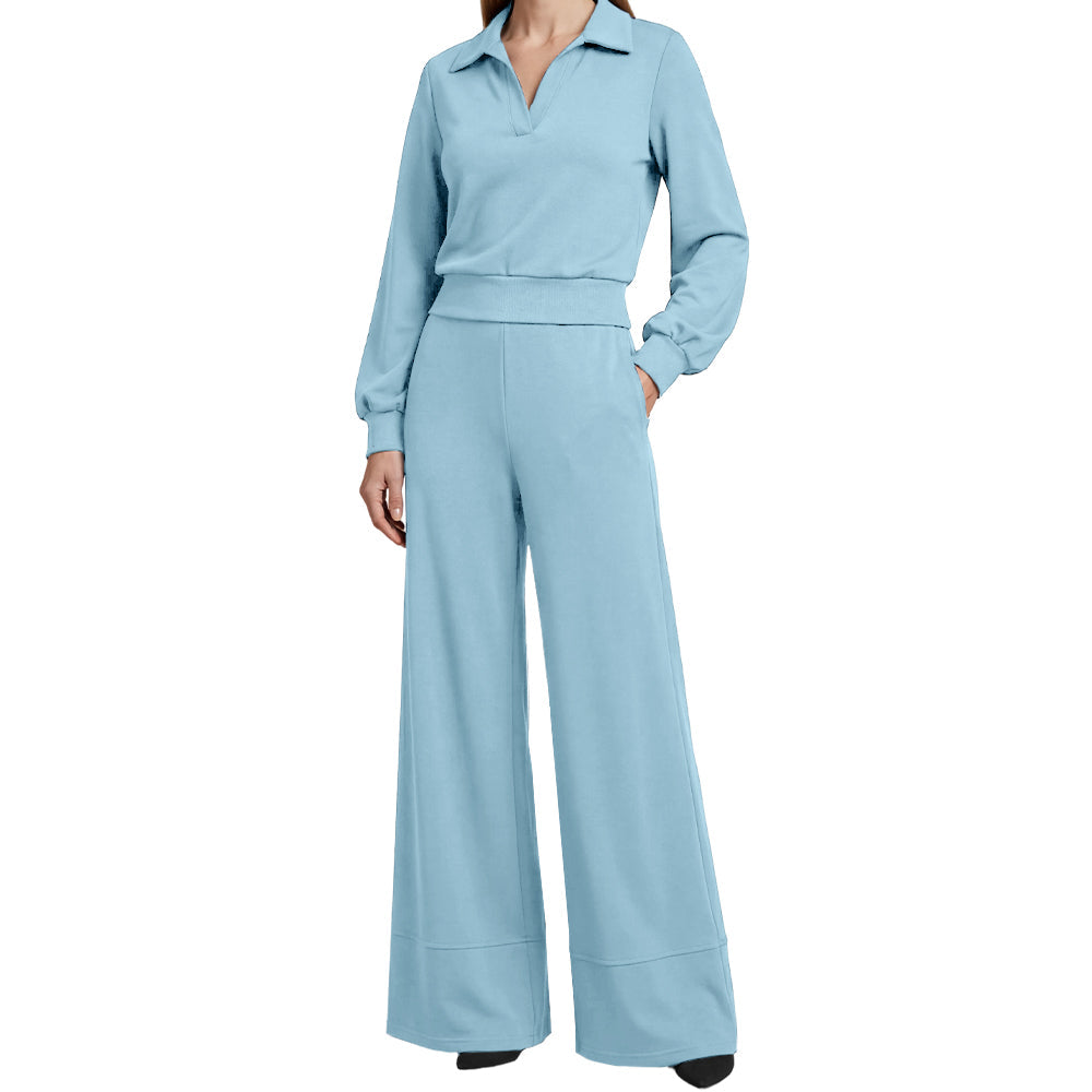Amalia | Costume femme avec chemisier à revers et pantalon large