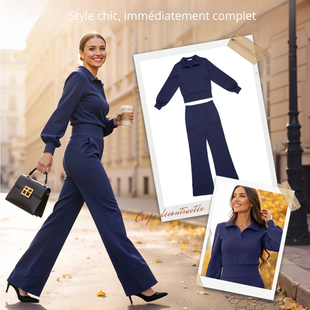Amalia | Costume femme avec chemisier à revers et pantalon large