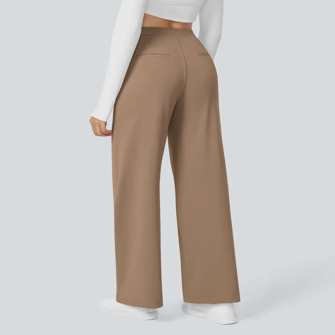 Maison La Veine™ | Pantalon Tailleur Taille Haute Plissé Poches Latérales Jambe Droite