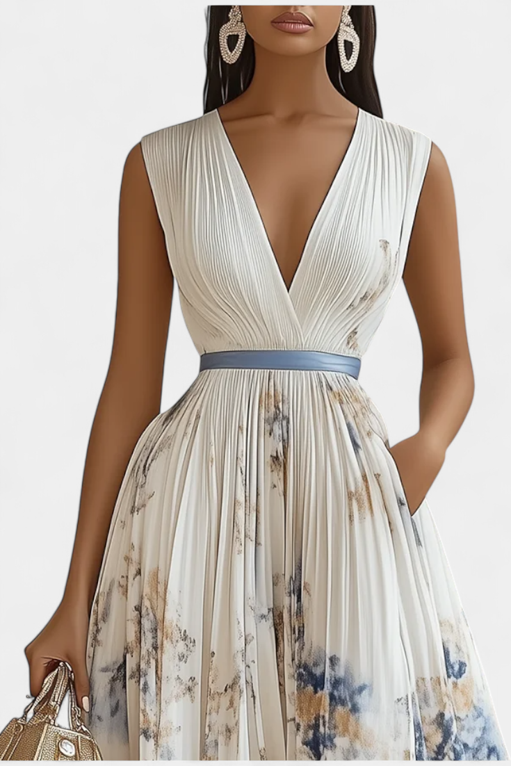Elise Robe en Chiffon à Imprimé Floral et Taille Ceinturée