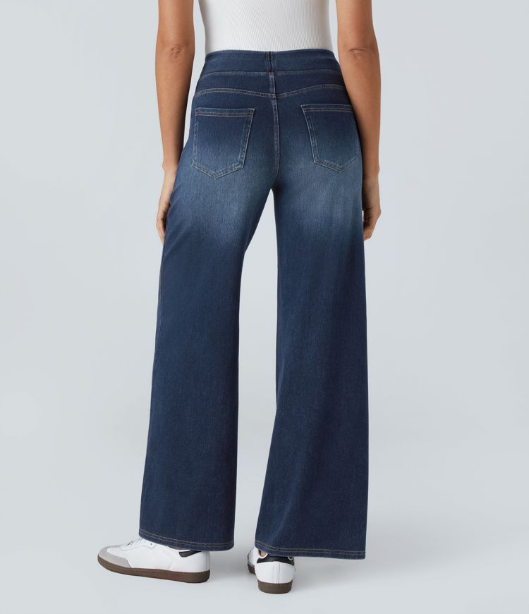 Maison La Veine™ | High Waisted Pockets Baggy Wide Leg Washed Casual Jeans