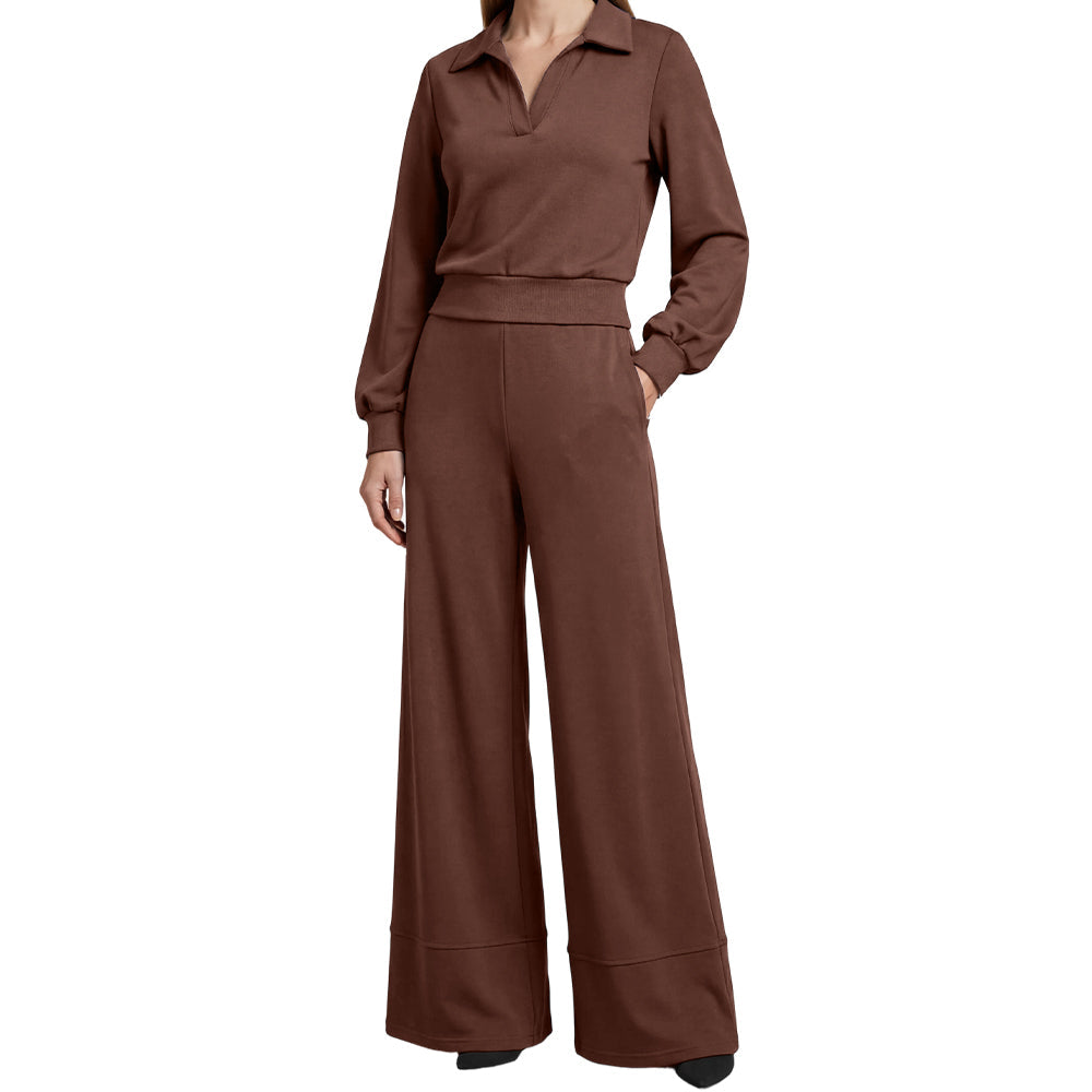 Amalia | Costume femme avec chemisier à revers et pantalon large