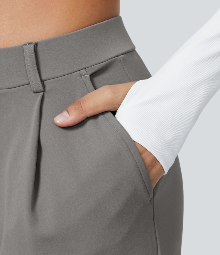 Maison La Veine™ | Pantalon Tailleur Taille Haute Plissé Poches Latérales Jambe Droite