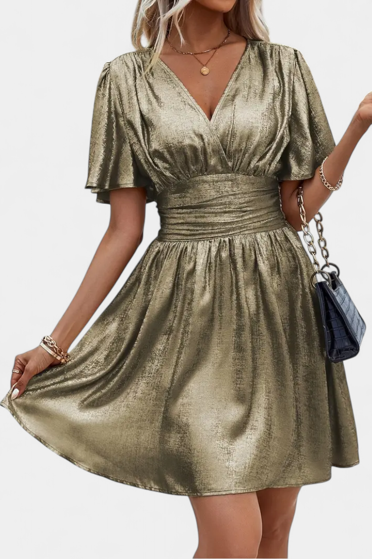 Adalee Robe à Décolleté en V et Taille Croisée avec Manches Fluides