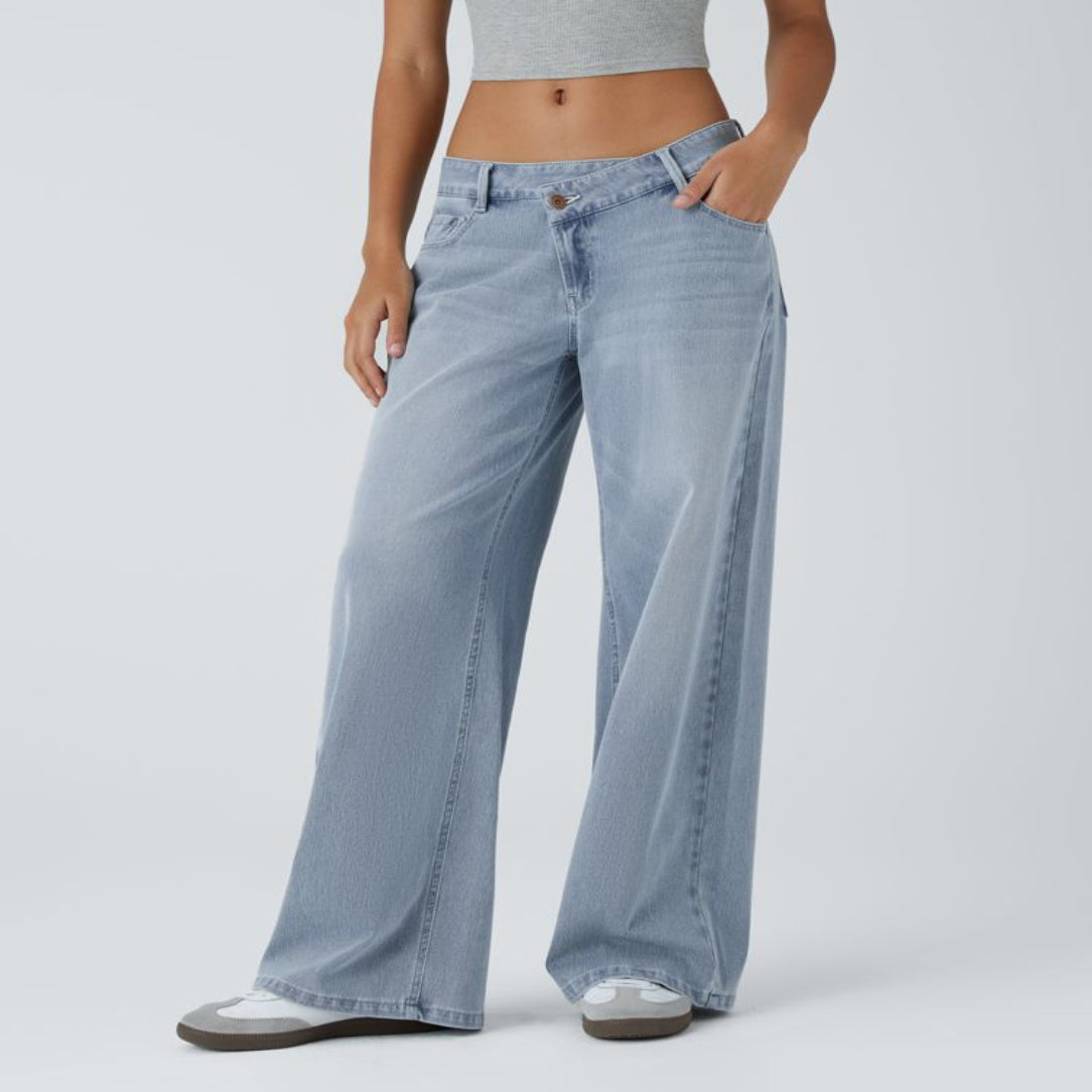 Maison La Veine™ | Jean large asymétrique taille basse avec bouton