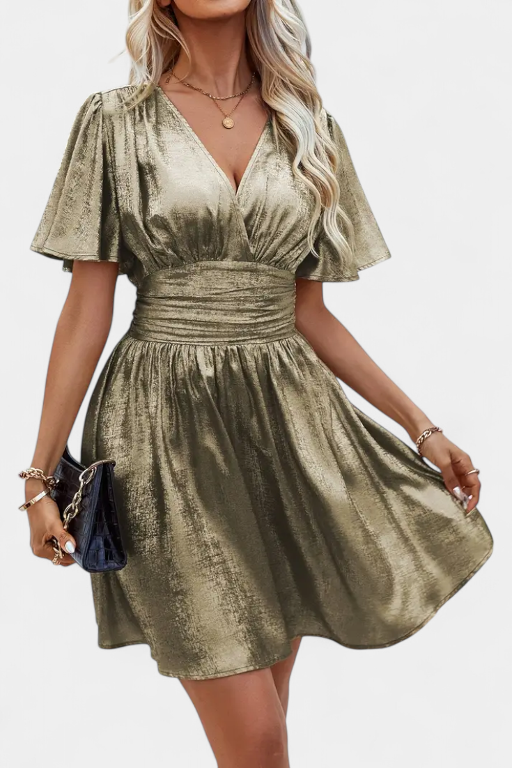Adalee Robe à Décolleté en V et Taille Croisée avec Manches Fluides