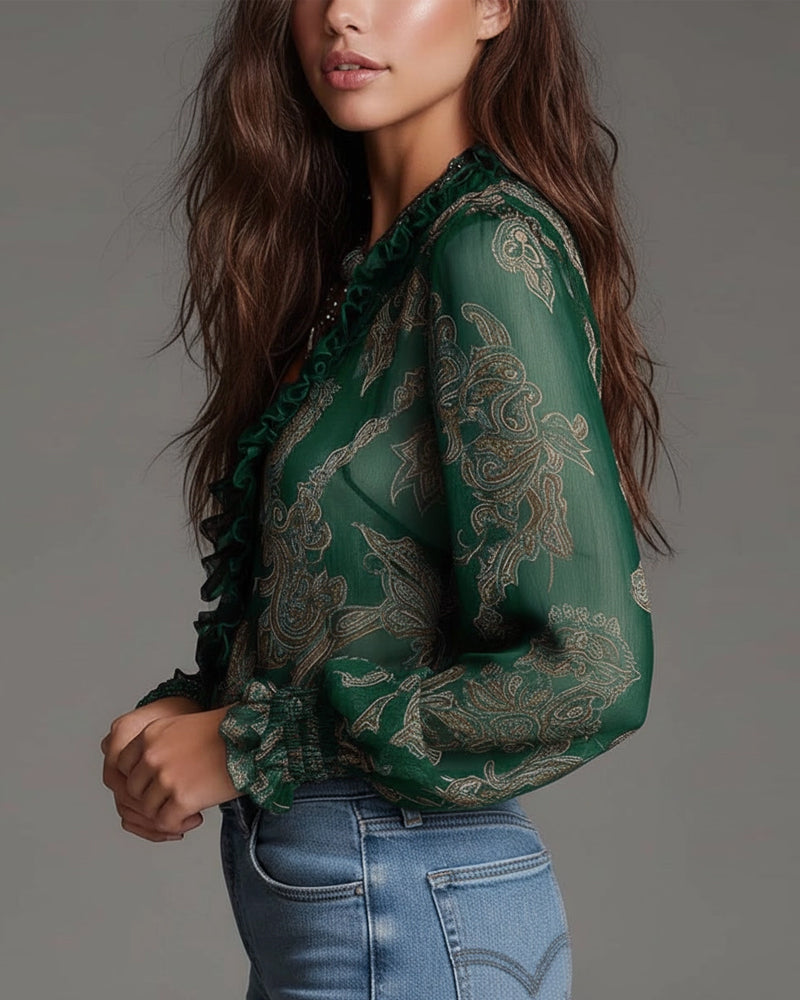 Élise | Blouse bohème chic à volants et col zippé
