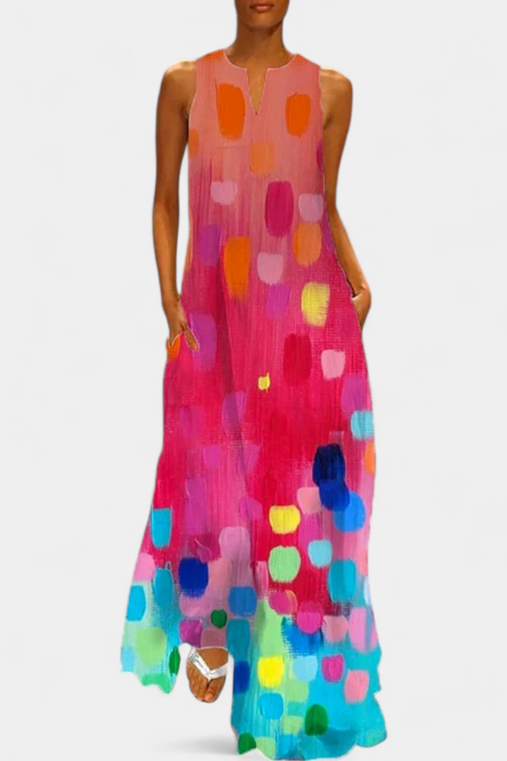 Enna Robe Longue Sans Manches à Imprimé Contrasté