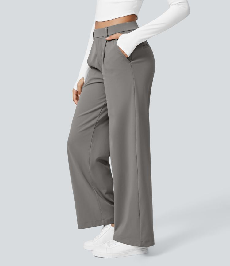 Maison La Veine™ | Pantalon Tailleur Taille Haute Plissé Poches Latérales Jambe Droite