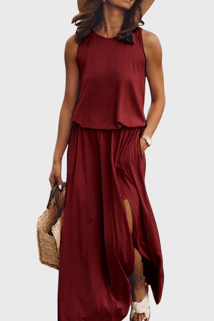 Dianne Robe Ample Sans Manches avec Fente Latérale