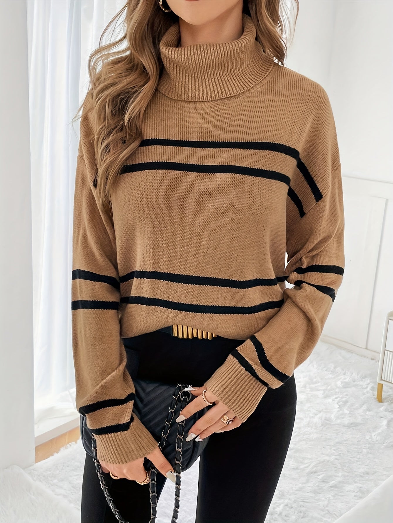 Maison La Veine™ | Pull Thea Rayé Col Montant