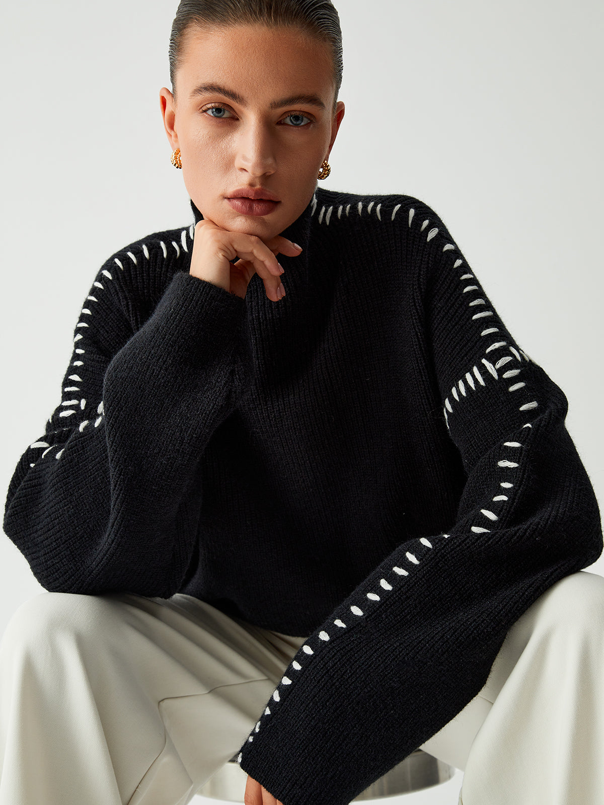Maison La Veine™ | Pull Col Roulé Piqué