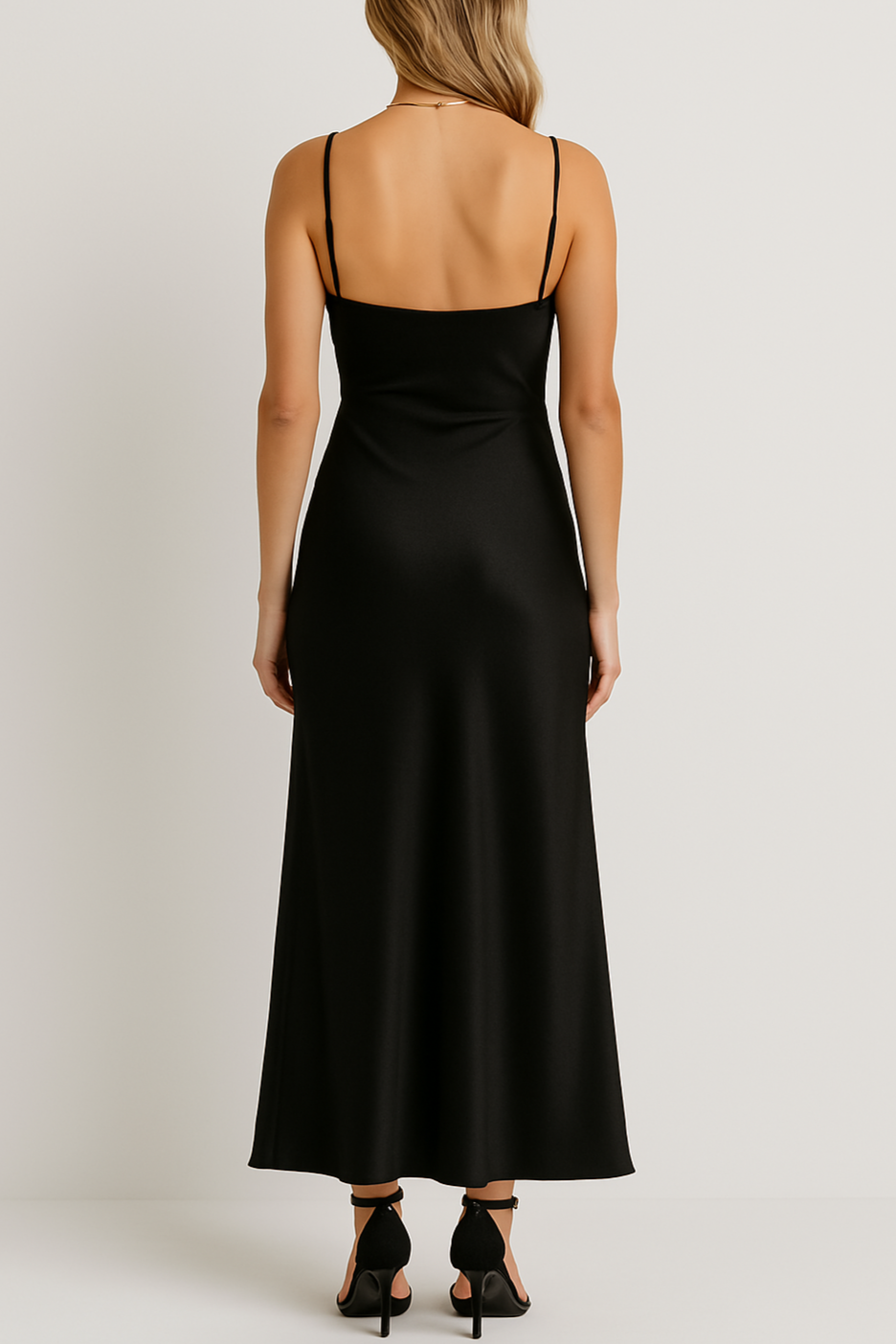 Elina Robe Longue à Bretelles Spaghetti et Décolleté en V