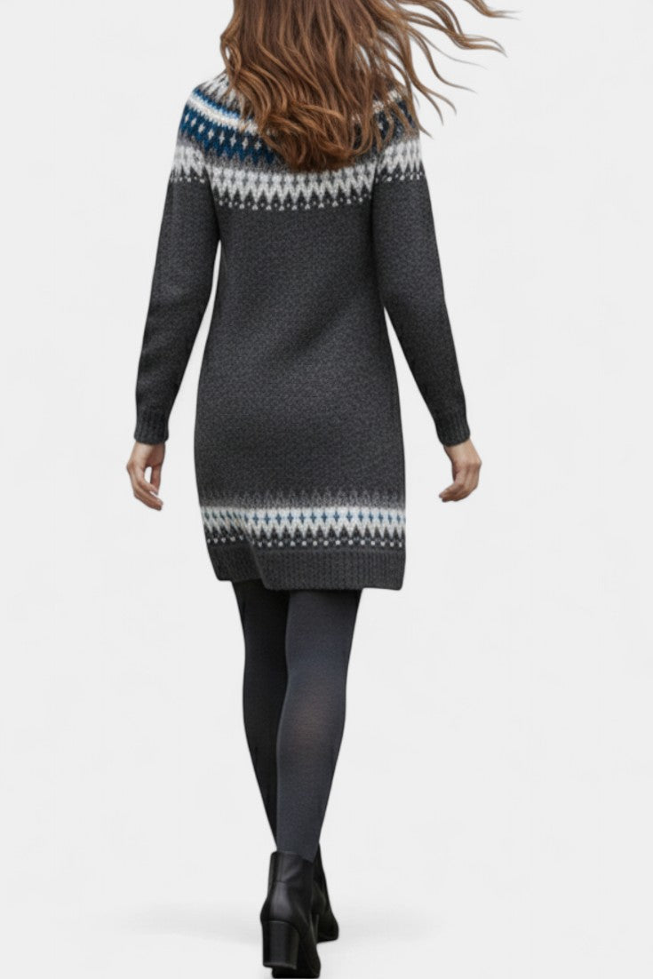 Roxanna Robe Pull Jacquard en Maille Épaisse à Col Rond
