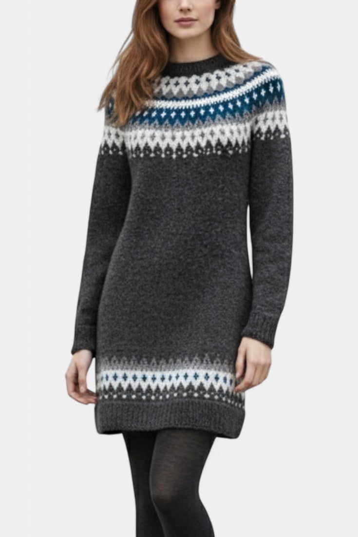 Roxanna Robe Pull Jacquard en Maille Épaisse à Col Rond