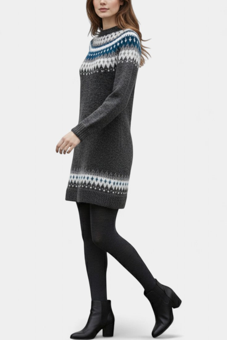 Roxanna Robe Pull Jacquard en Maille Épaisse à Col Rond