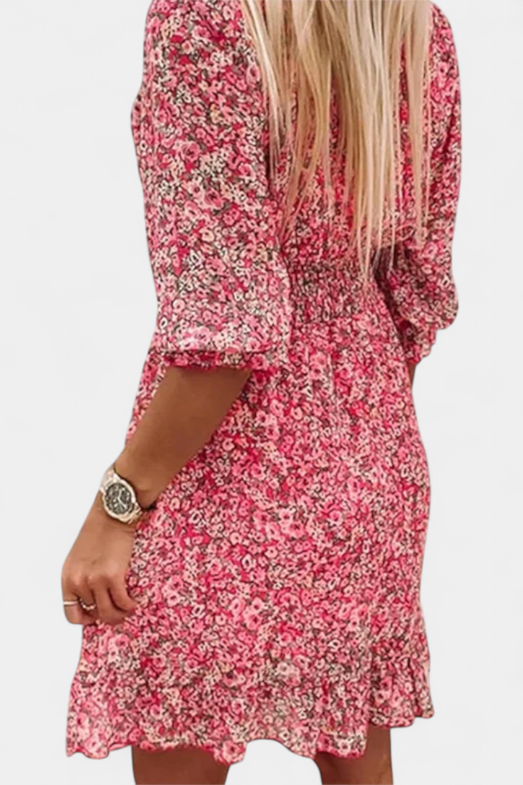 Benicia Robe à Manches Bouffantes et Ourlet Joueur - Motif Floral