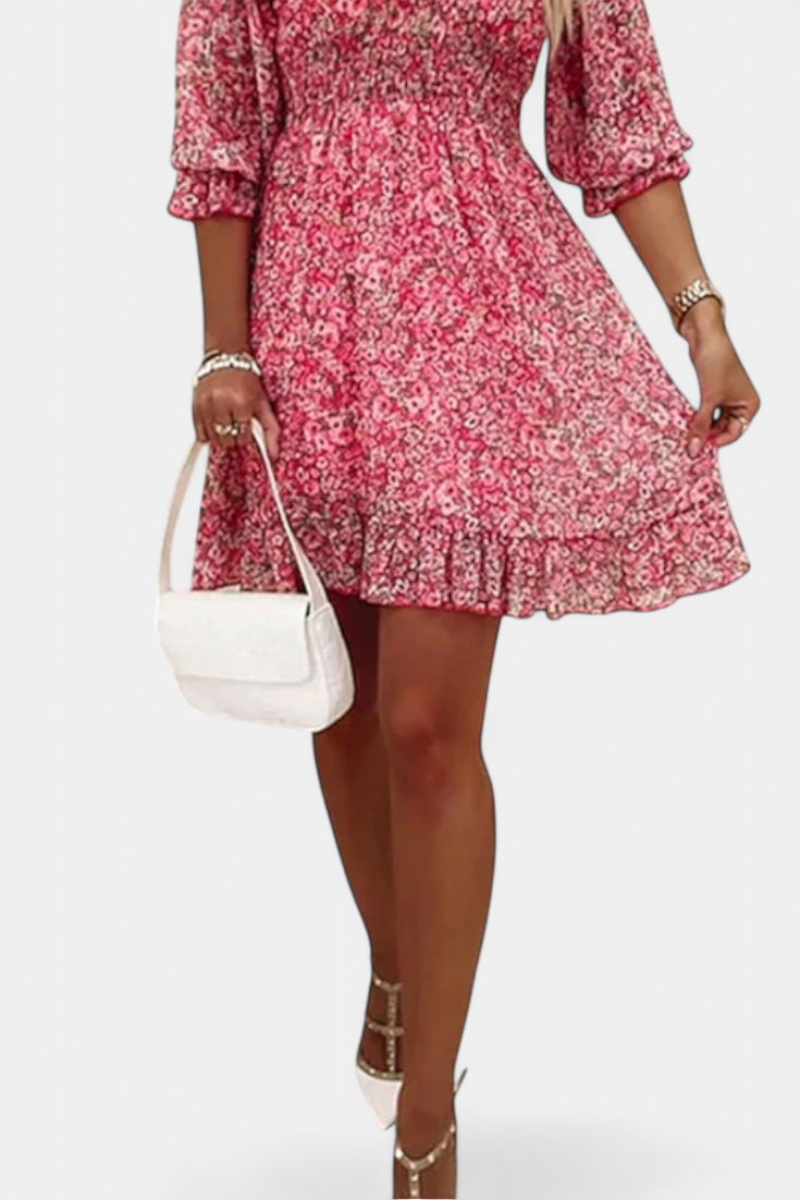Benicia Robe à Manches Bouffantes et Ourlet Joueur - Motif Floral