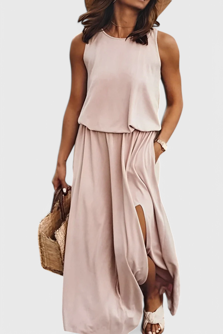 Dianne Robe Ample Sans Manches avec Fente Latérale