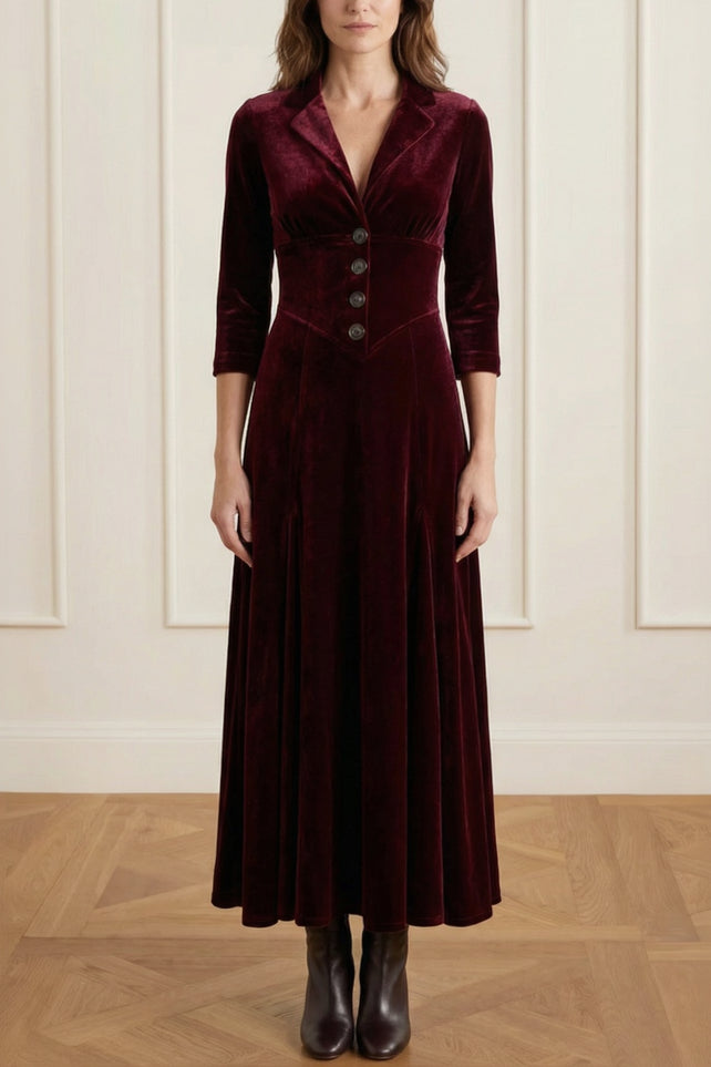 Camélia Robe Longue en Velours Style Blazer Rétro