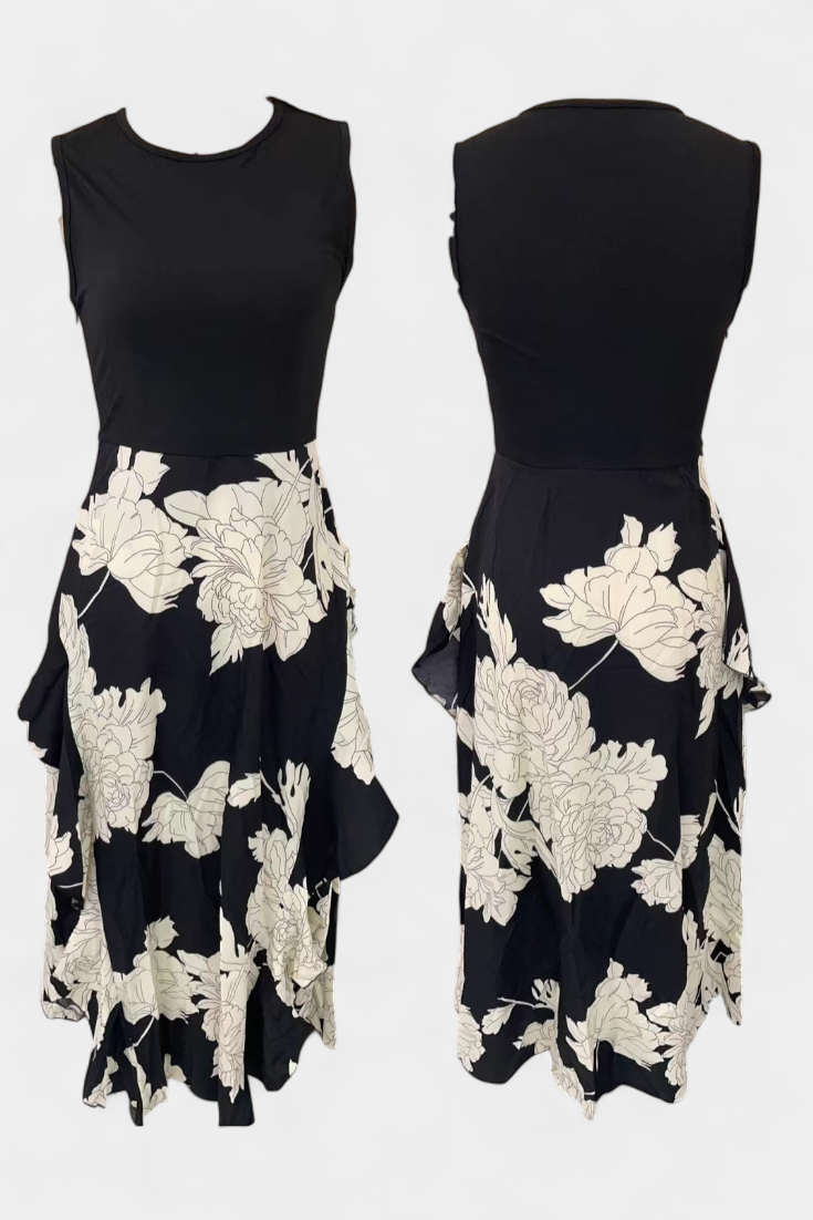 Raquel Robe Bicolore à Top en Tricot et Jupe Fleurie