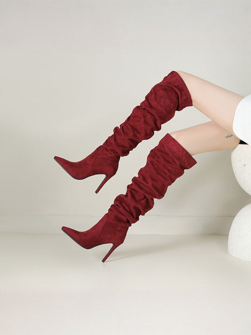 Maison La Veine™ | Bottines Élégantes en Velours au-Dessus du Genou